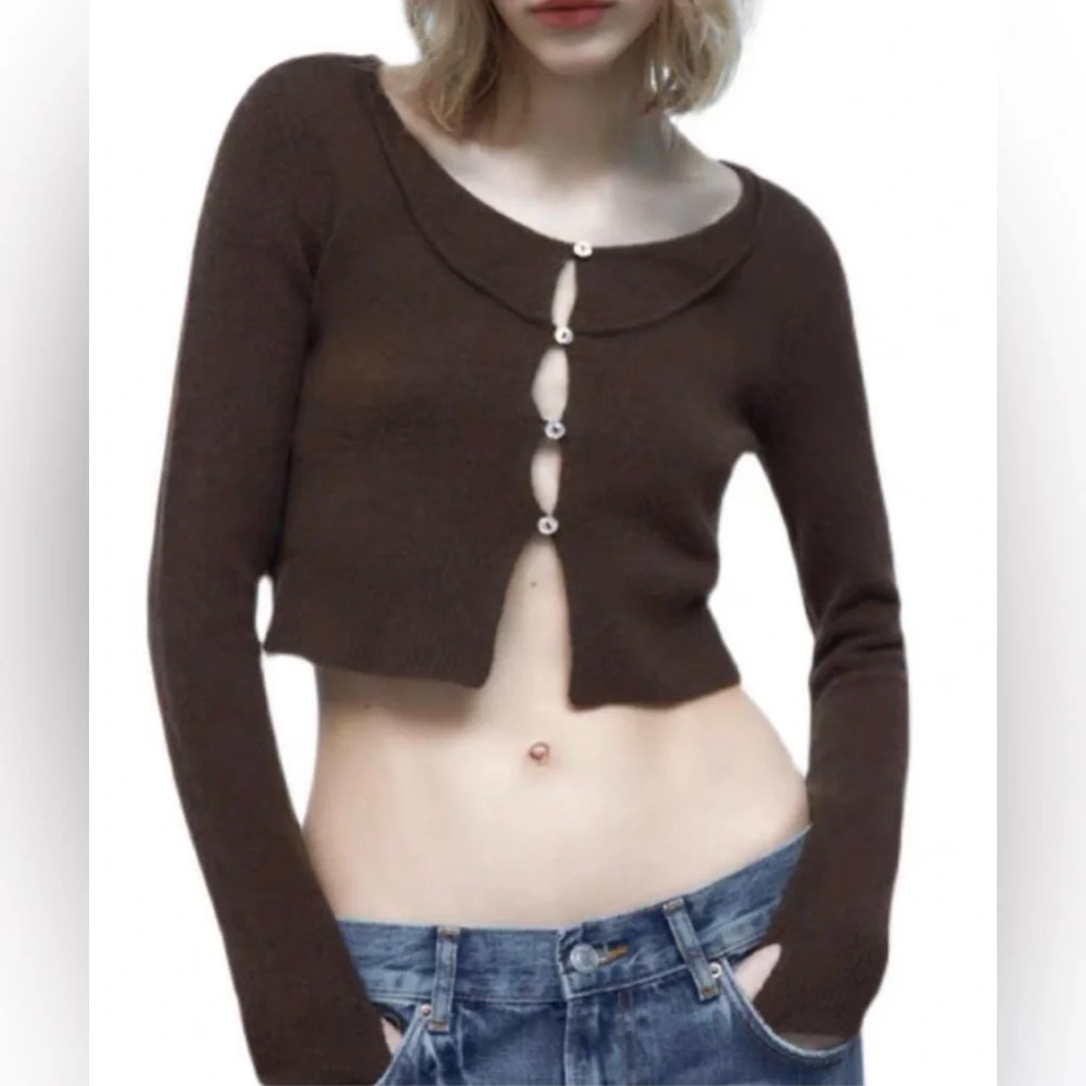 ZARA CROPPED BUTTON FRONT SWEATER TOP